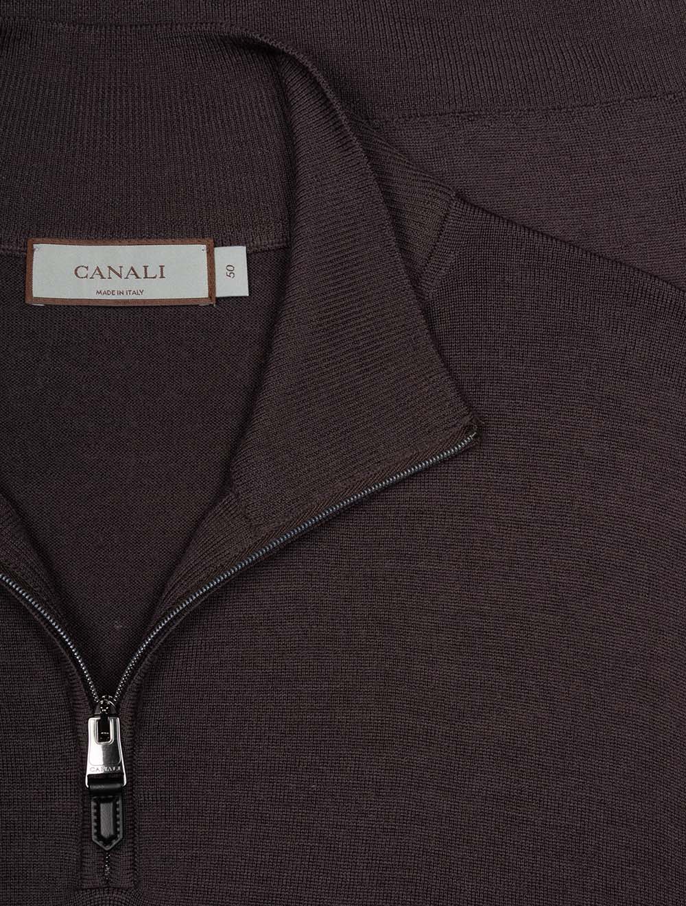 Canali Pure Wool Half Zip Knit Brown