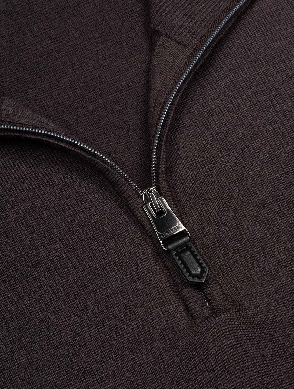 Canali Pure Wool Half Zip Knit Brown