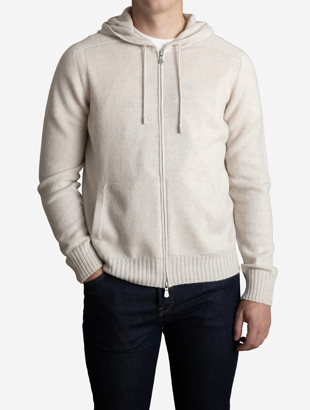 Hooded Zip Cardigan Beige