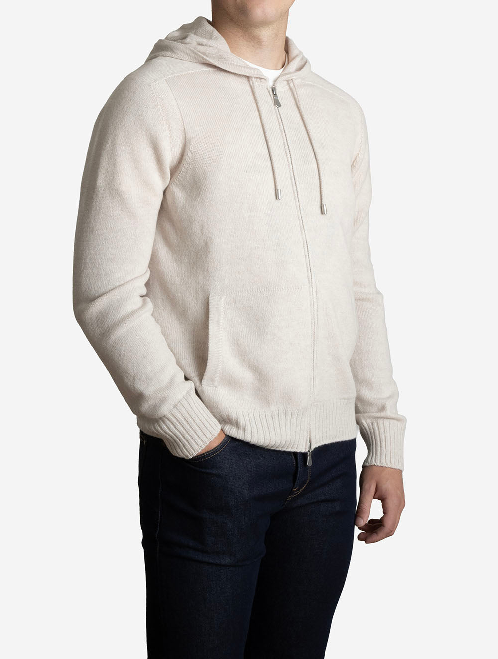 Hooded Zip Cardigan Beige