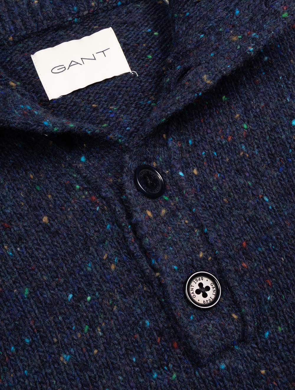 Wool Blend Neps Half Buttoned Sweater Evening Blue