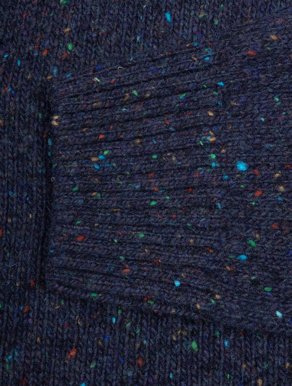 Wool Blend Neps Half Buttoned Sweater Evening Blue