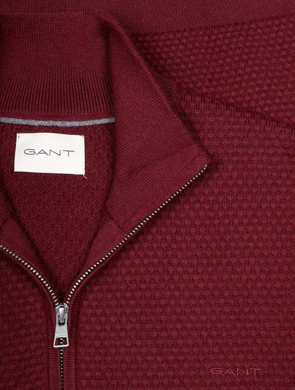 Pull en coton mérinos texturé rouge à demi-zip