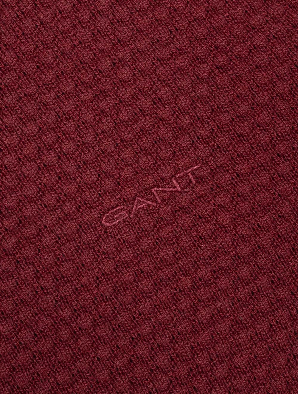 Pull en coton mérinos texturé rouge à demi-zip