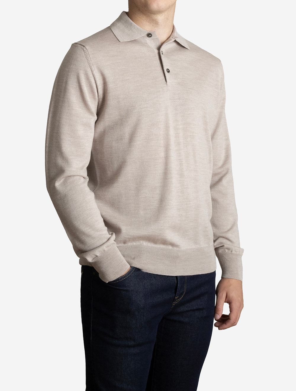 Merino Long Sleeve Polo Beige