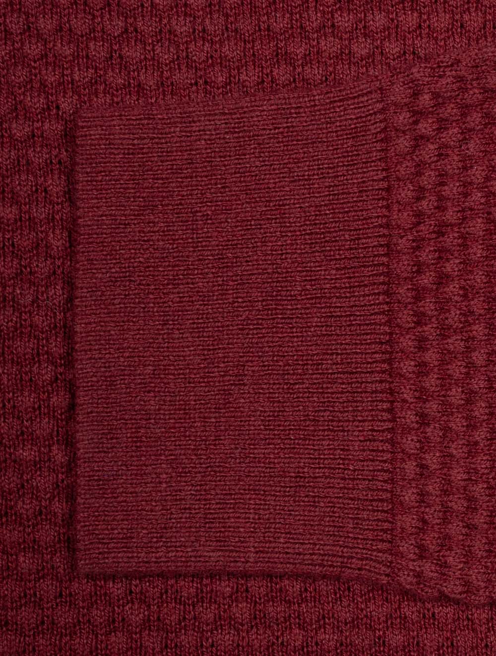 Pull en coton mérinos texturé rouge à demi-zip