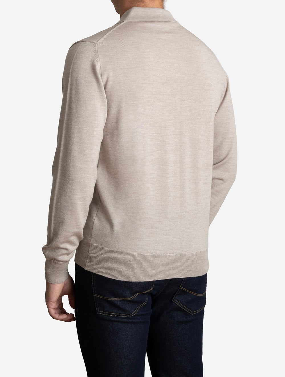 Merino Long Sleeve Polo Beige