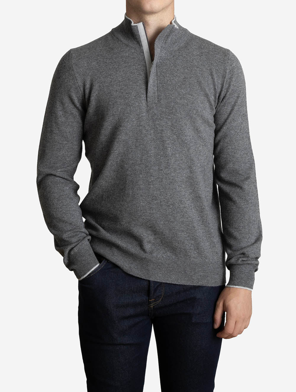 Mock Zip Knit Jumper Grey