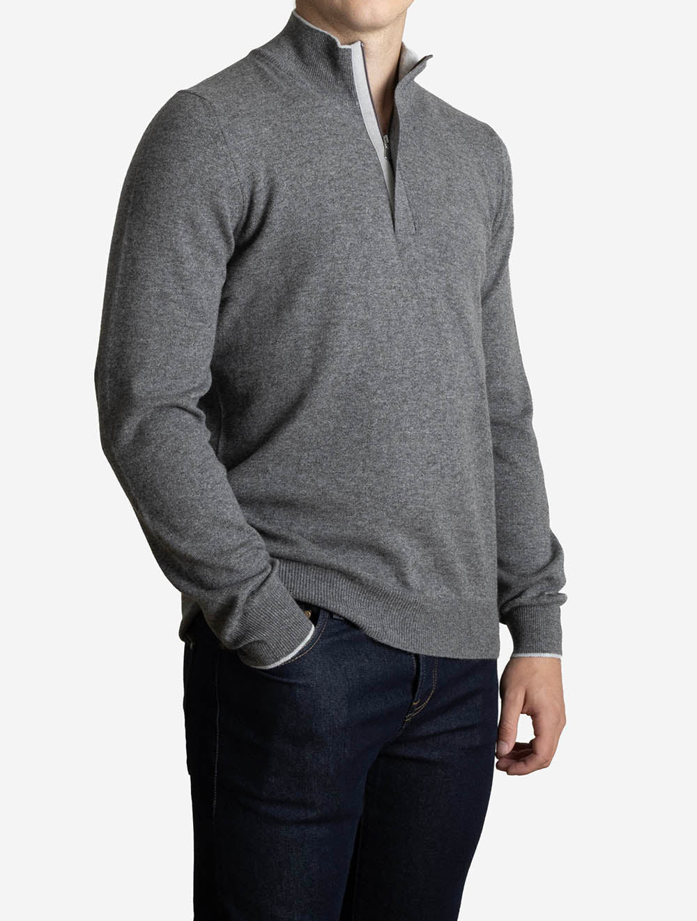 Mock Zip Knit Jumper Grey