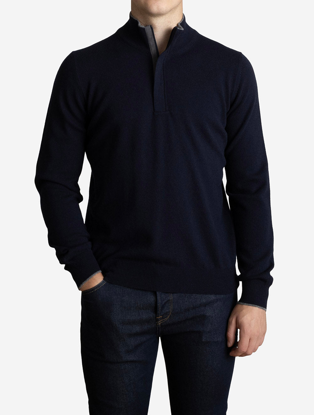 Mock Zip Knit Jumper Navy
