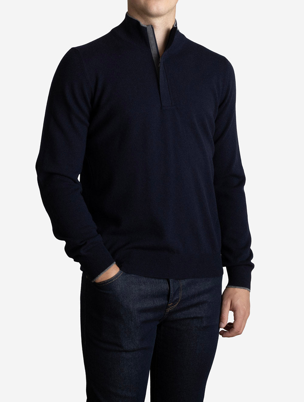 Mock Zip Knit Jumper Navy