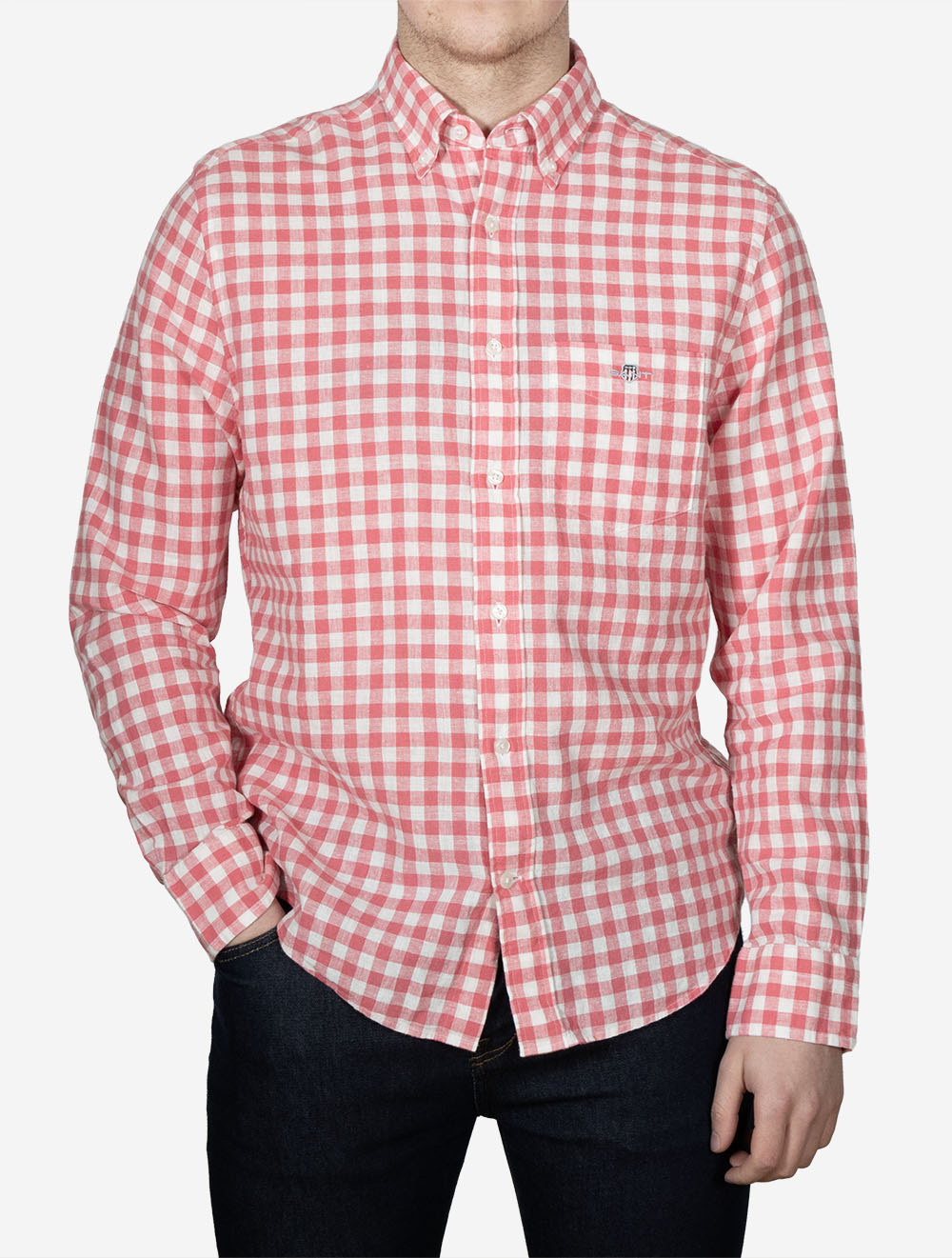 Regular Fit Cotton Linen Gingham Shirt Rose Pink