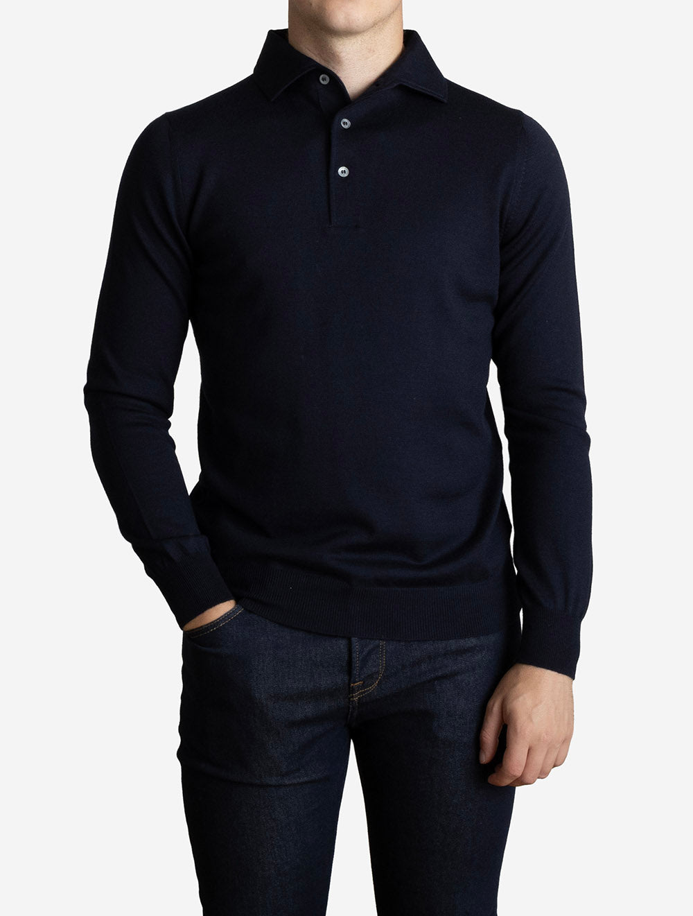 Long Sleeve Knit Polo Navy