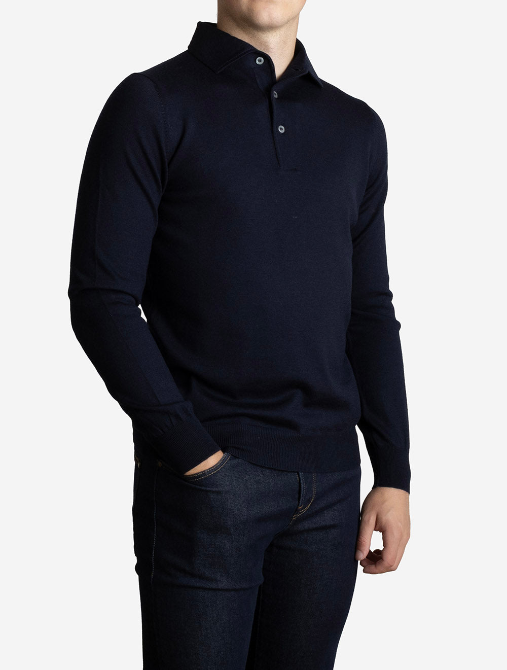 Long Sleeve Knit Polo Navy