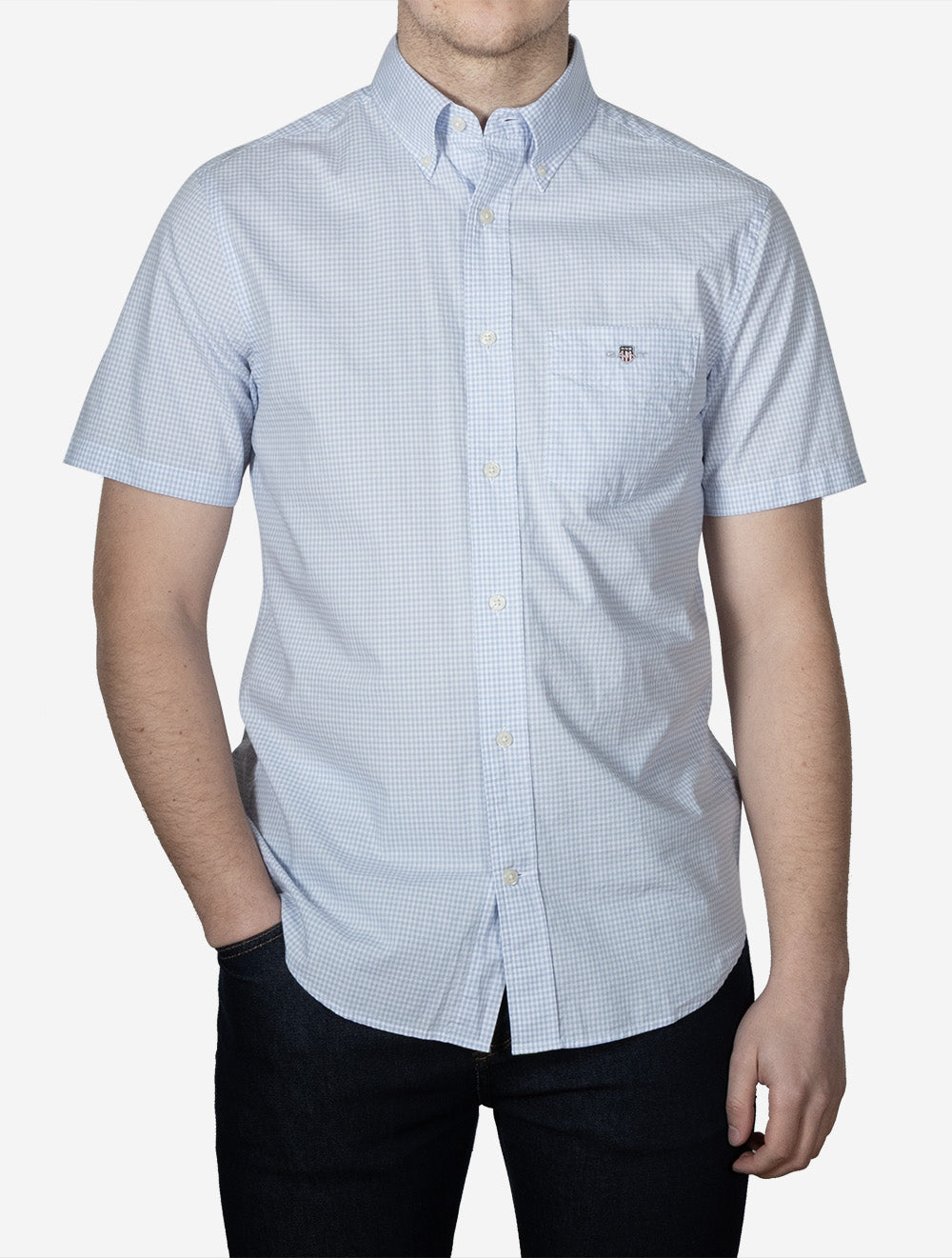 Regular Fit Poplin Gingham Short Sleeve Shirt Light Blue