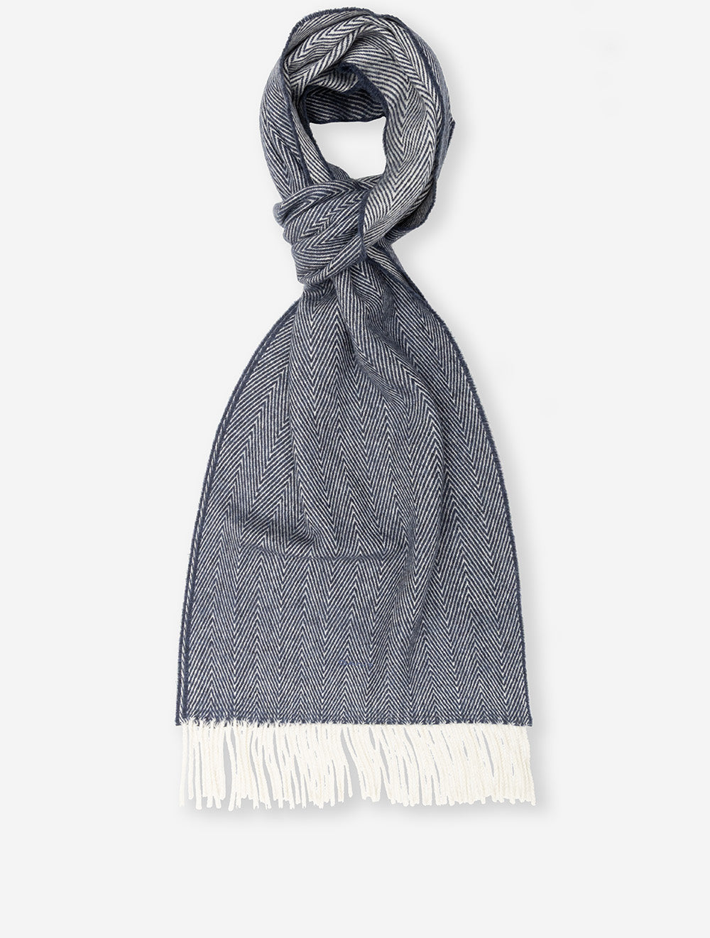 Wool Herringbone Scarf Dark Navy Melange