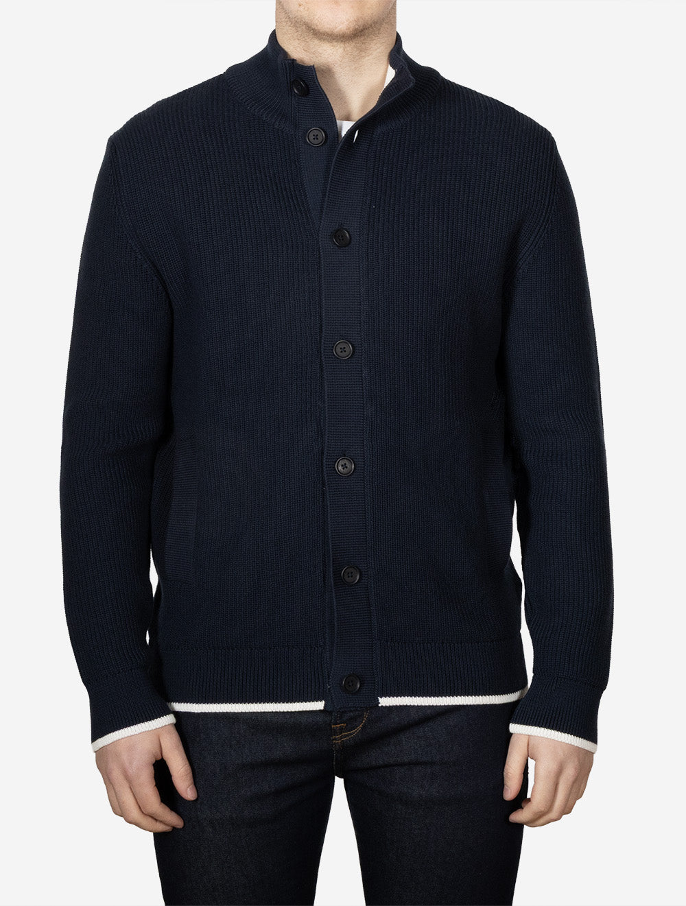 Cotton Rib Buttoned Cardigan Evening Blue
