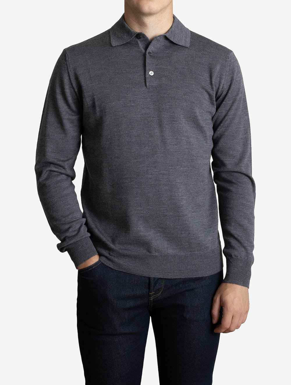 Merino Long Sleeve Polo Grey