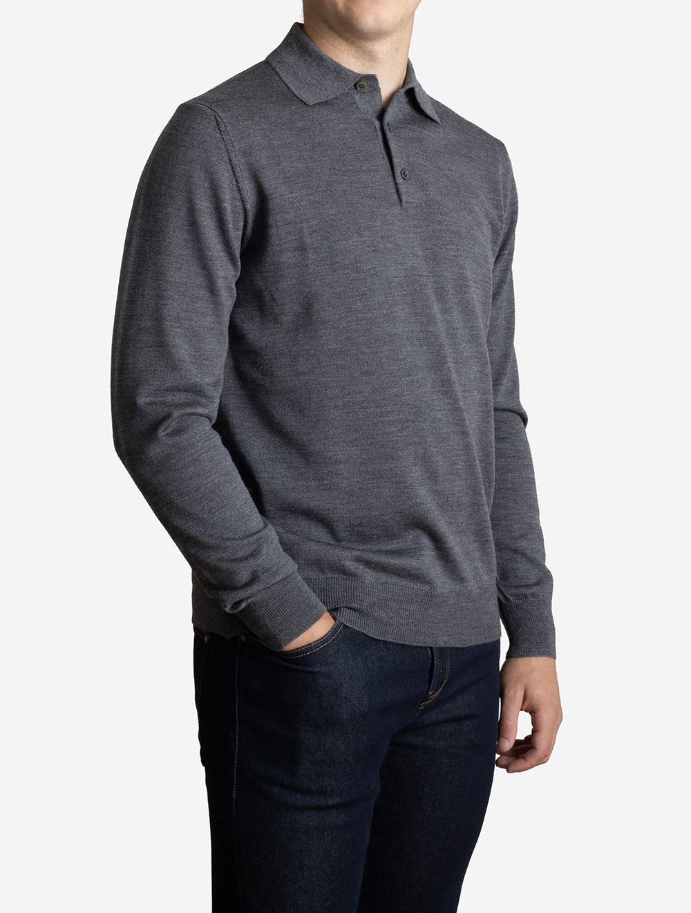 Merino Long Sleeve Polo Grey