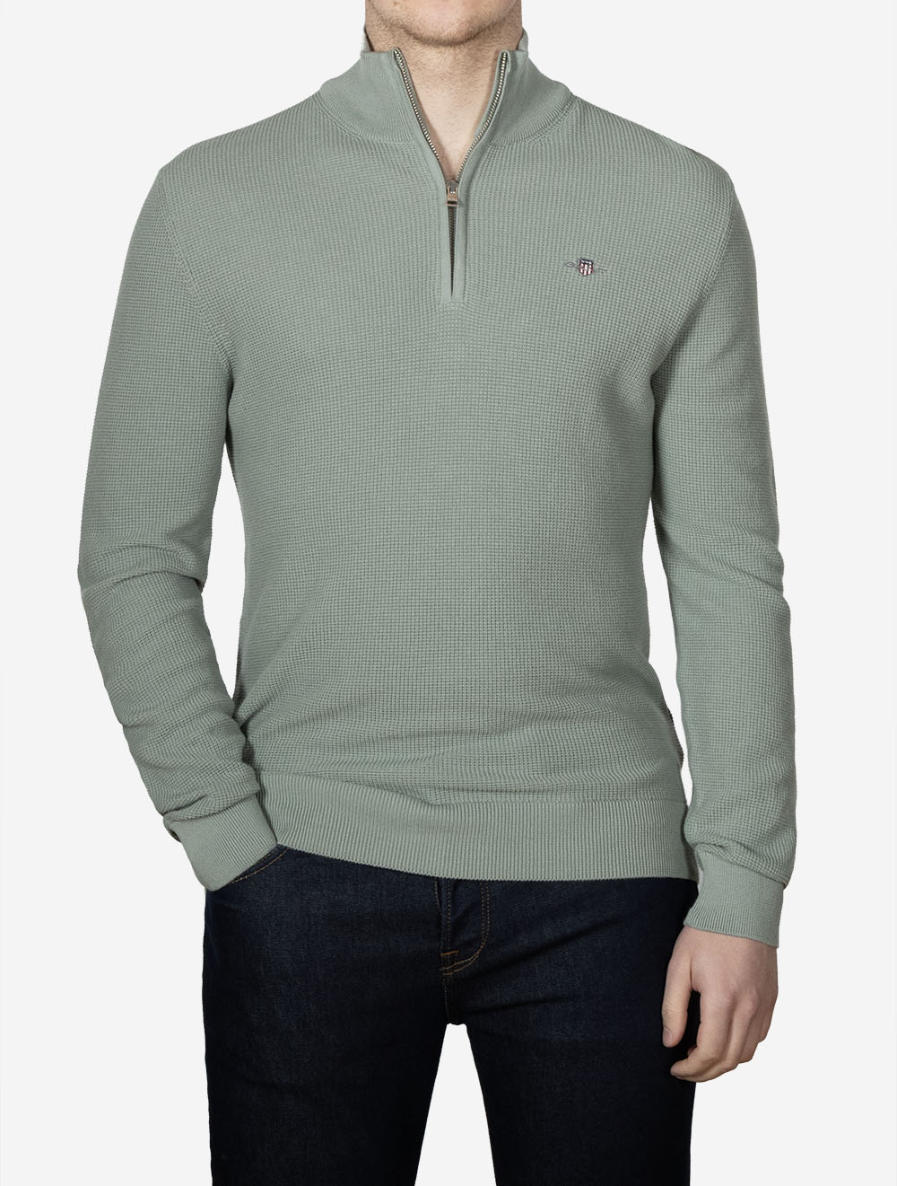 Micro Textured Cotton Half Zip Ceramic Grey