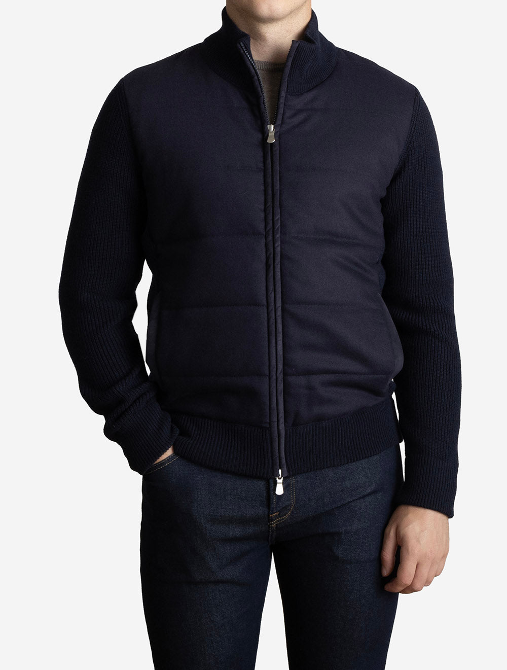 Full Zip Padded Knit Navy