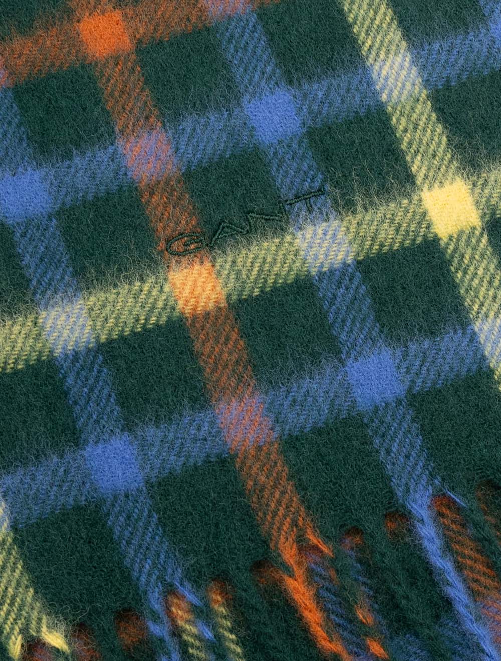 Wool Checked Scarf Tartan Green