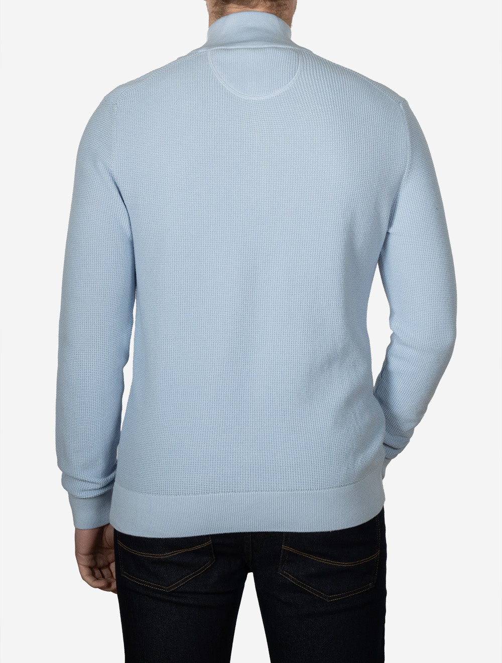 Micro Textured Cotton Half Zip Fresh Blue