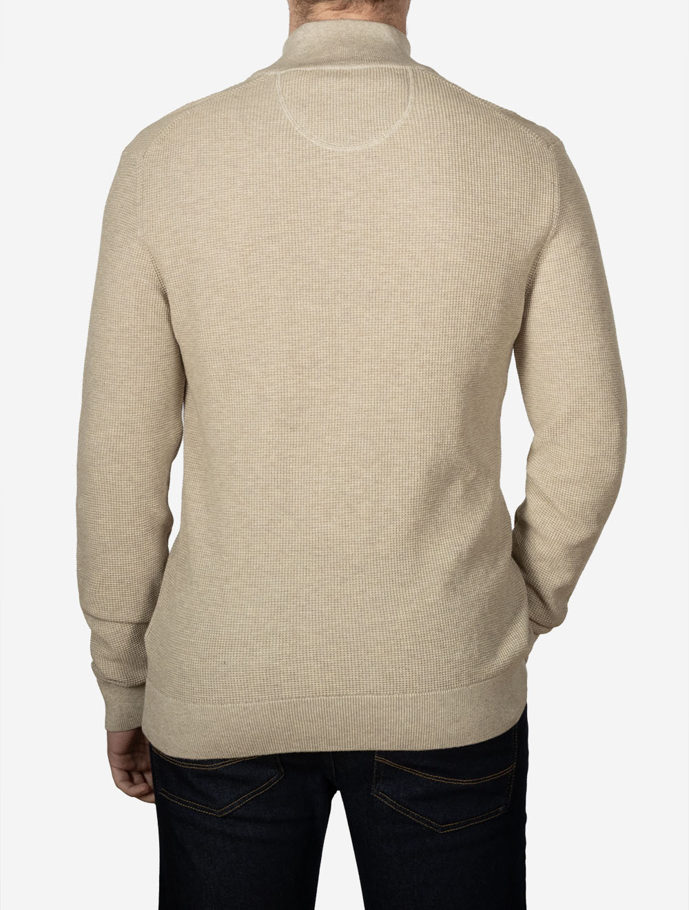 Micro Textured Cotton Half Zip Oat Melange