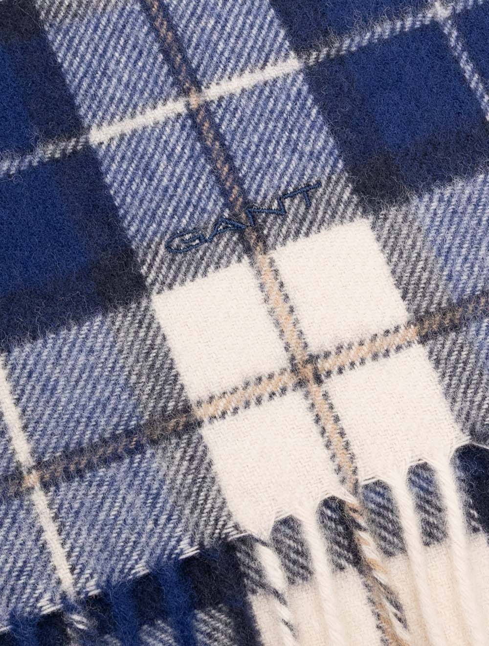 Wool Checked Scarf Persian Blue