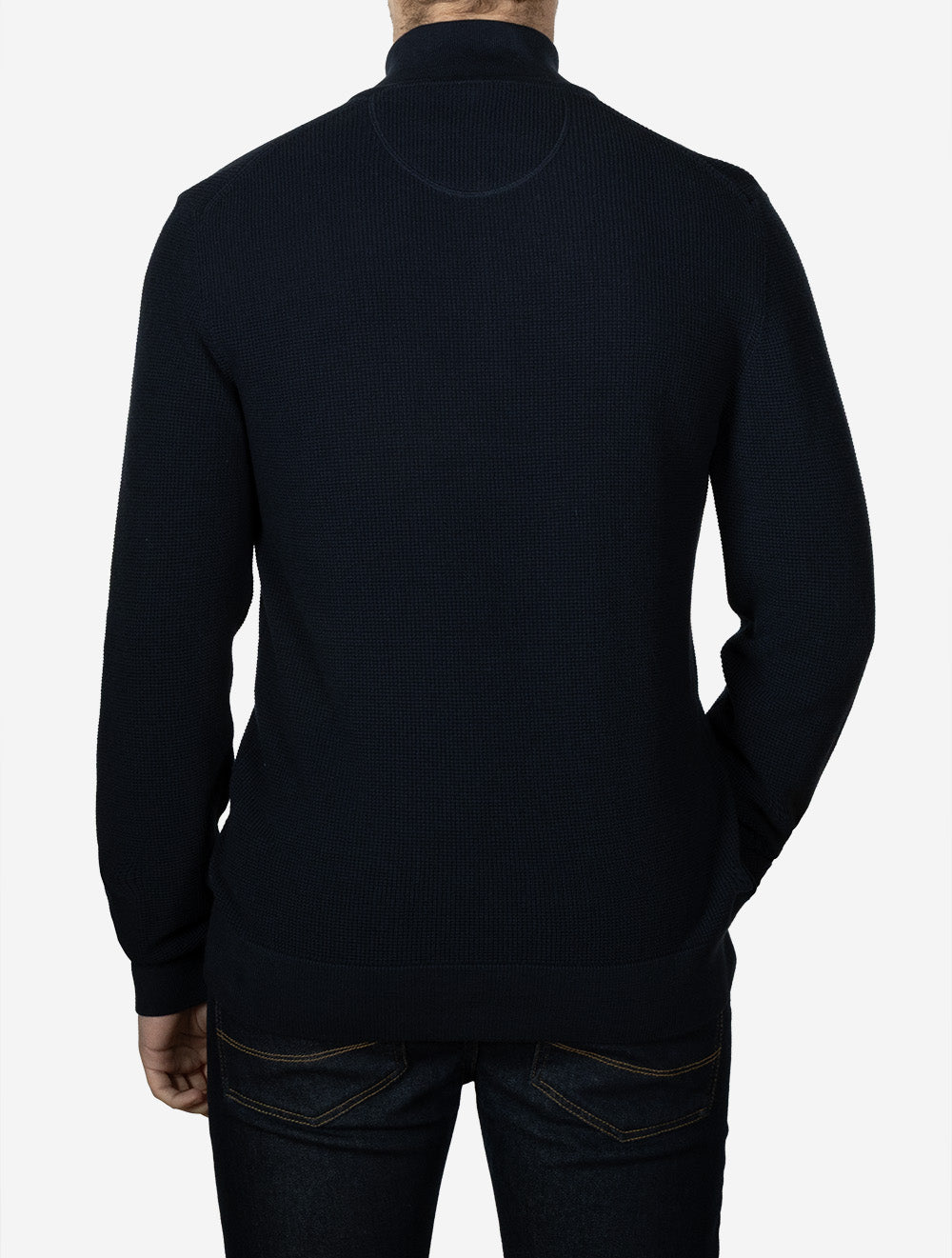 Micro Textured Cotton Half Zip Evening Blue