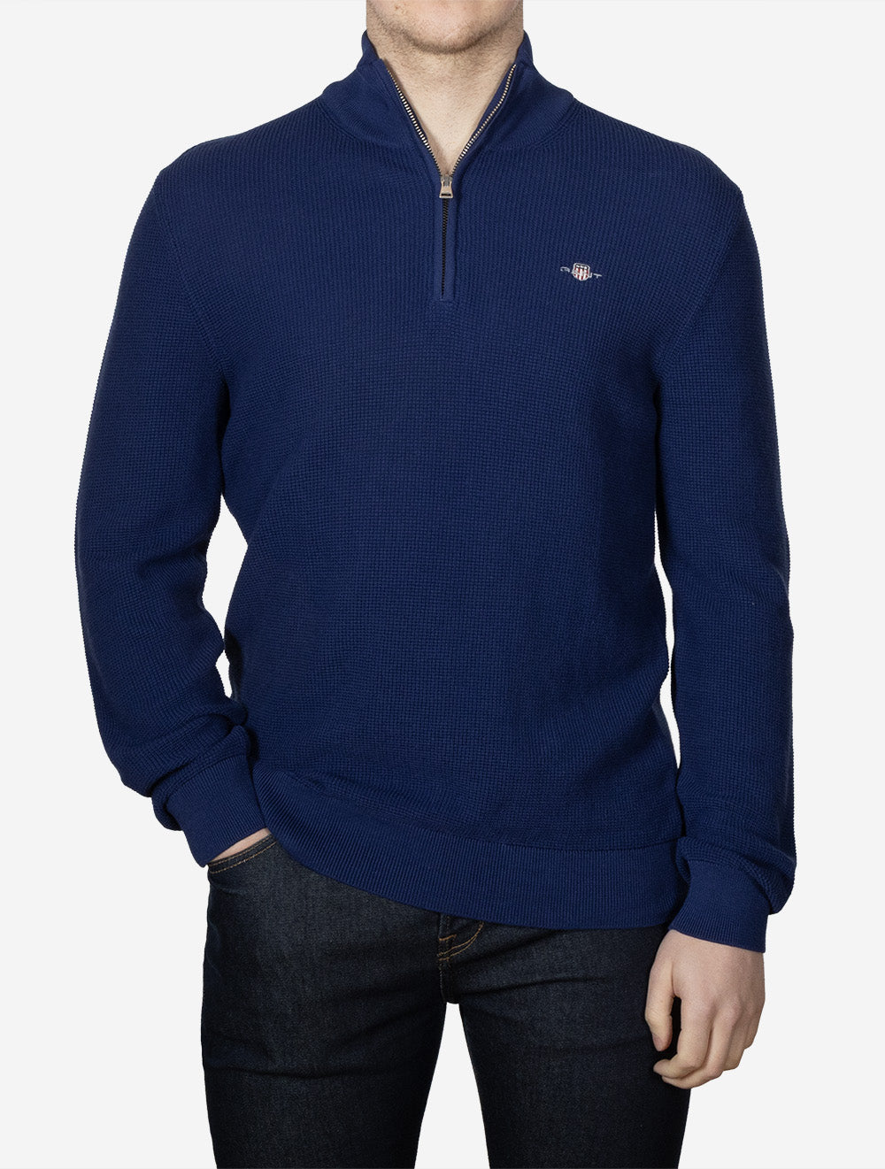Micro Textured Cotton Half Zip Rich Navy