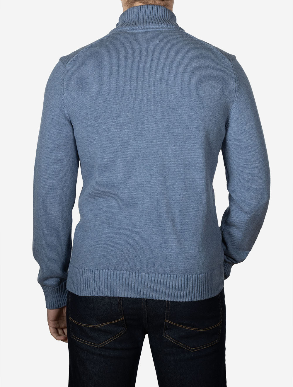 Casual Cotton Half Zip Denim Blue Melange