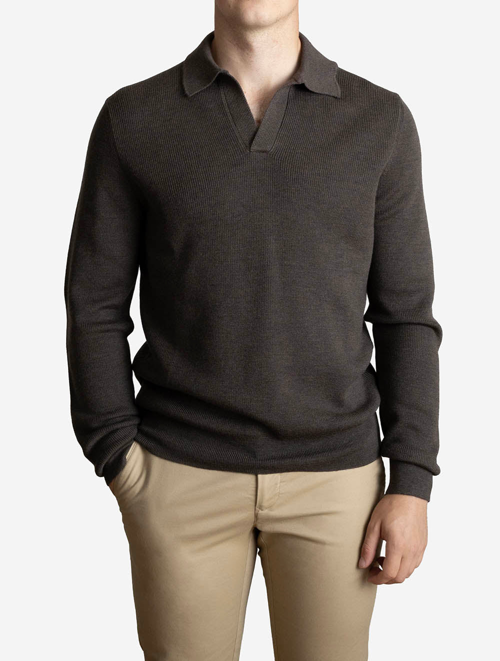 Long Sleeve Tennis Polo Knit Brown