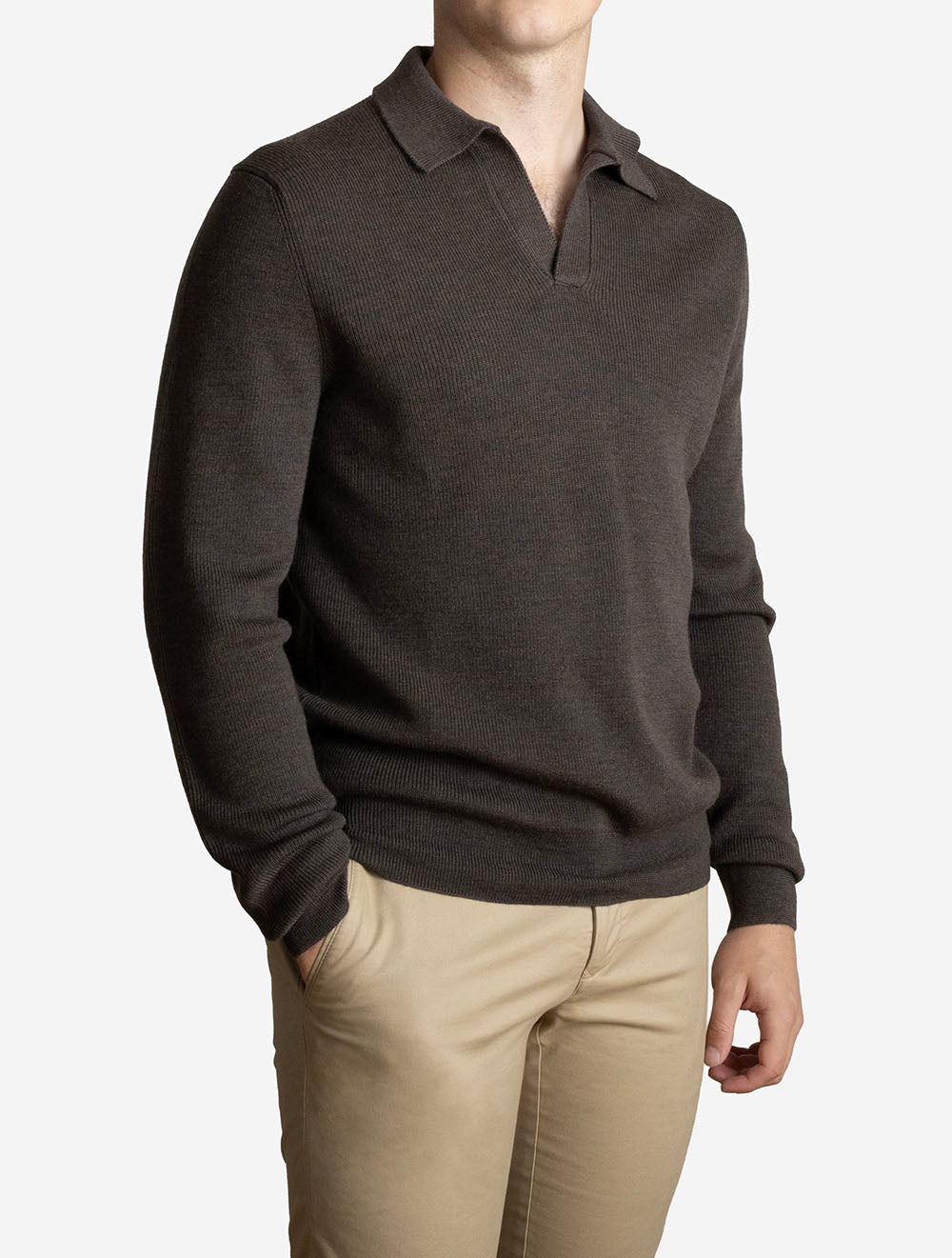 Long Sleeve Tennis Polo Knit Brown