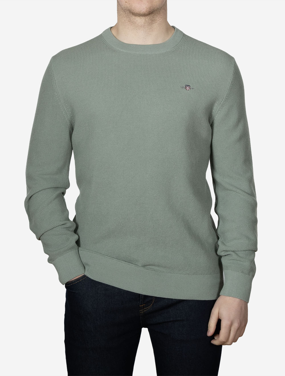 Micro Textured Cotton Crew Neck Ceramic Grey