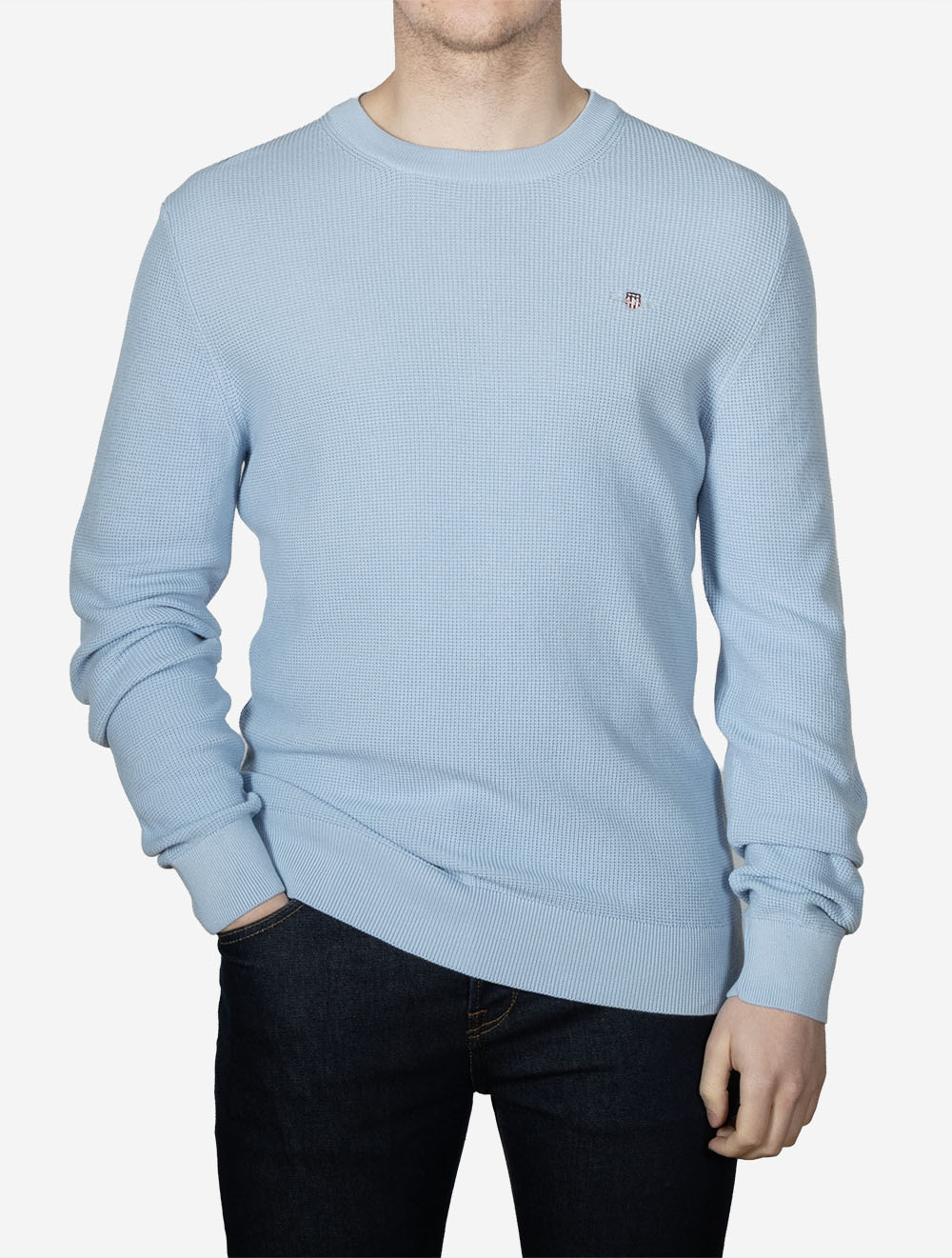 Micro Textured Cotton Crew Neck Fresh Blue