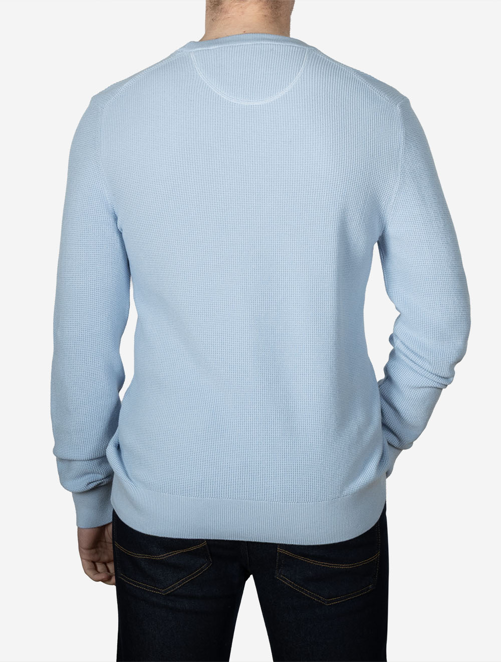 Micro Textured Cotton Crew Neck Fresh Blue