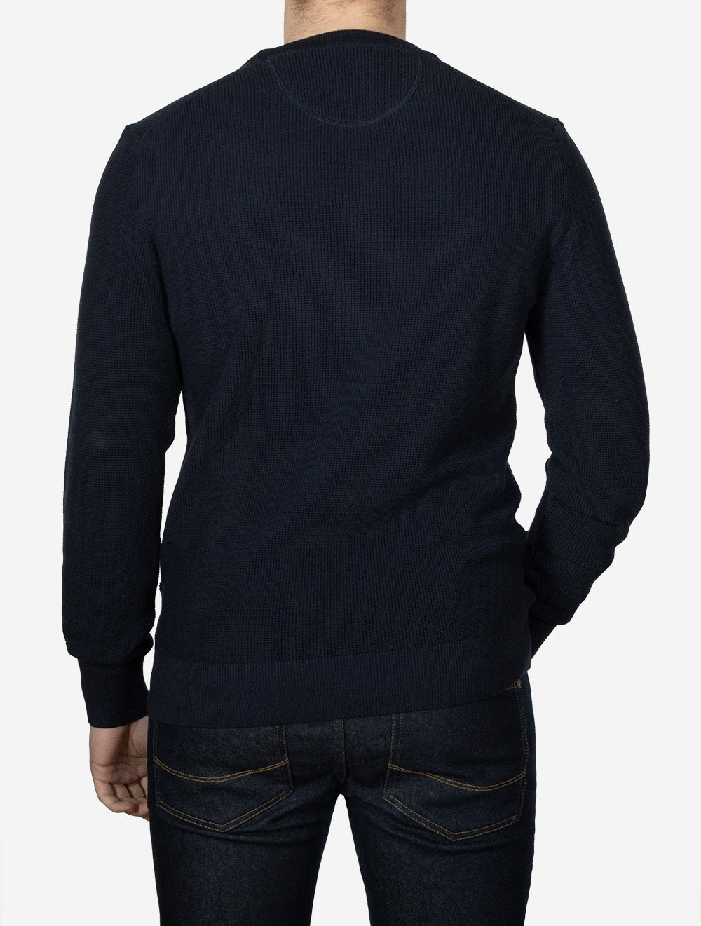 Micro Textured Cotton Crew Neck Evening Blue