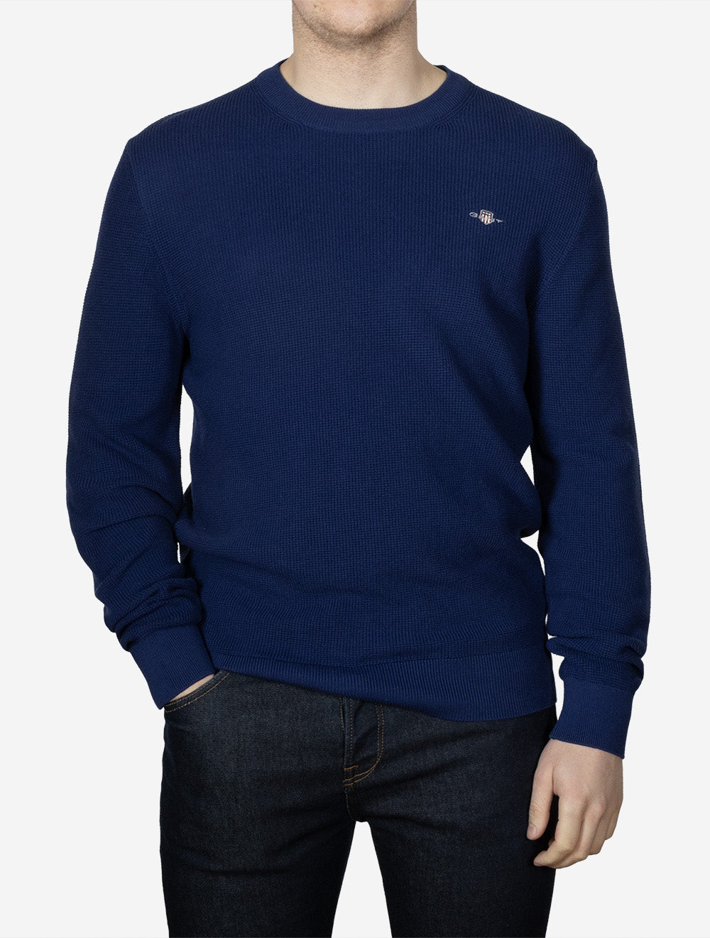 Micro Textured Cotton Crew Neck Rich Navy