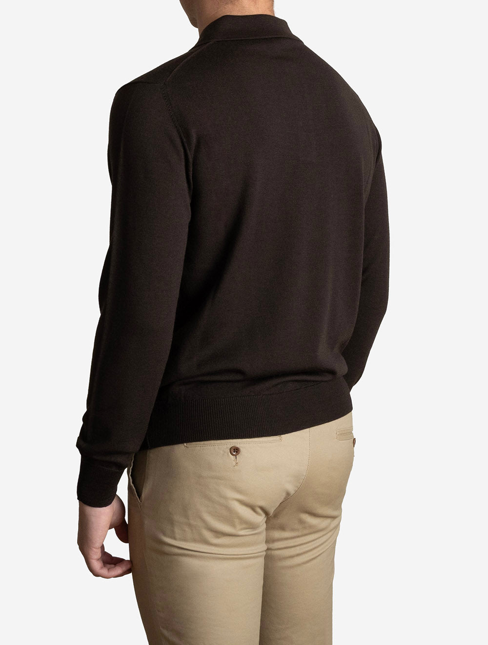 Langarm-Poloshirt aus Merinowolle, Schokolade