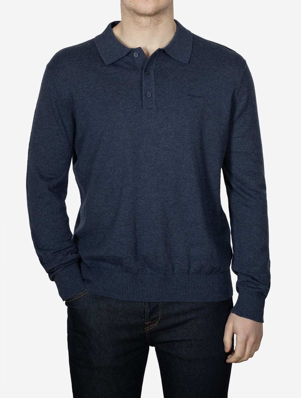 Slub Cotton Linen Polo Dark Indigo Melange
