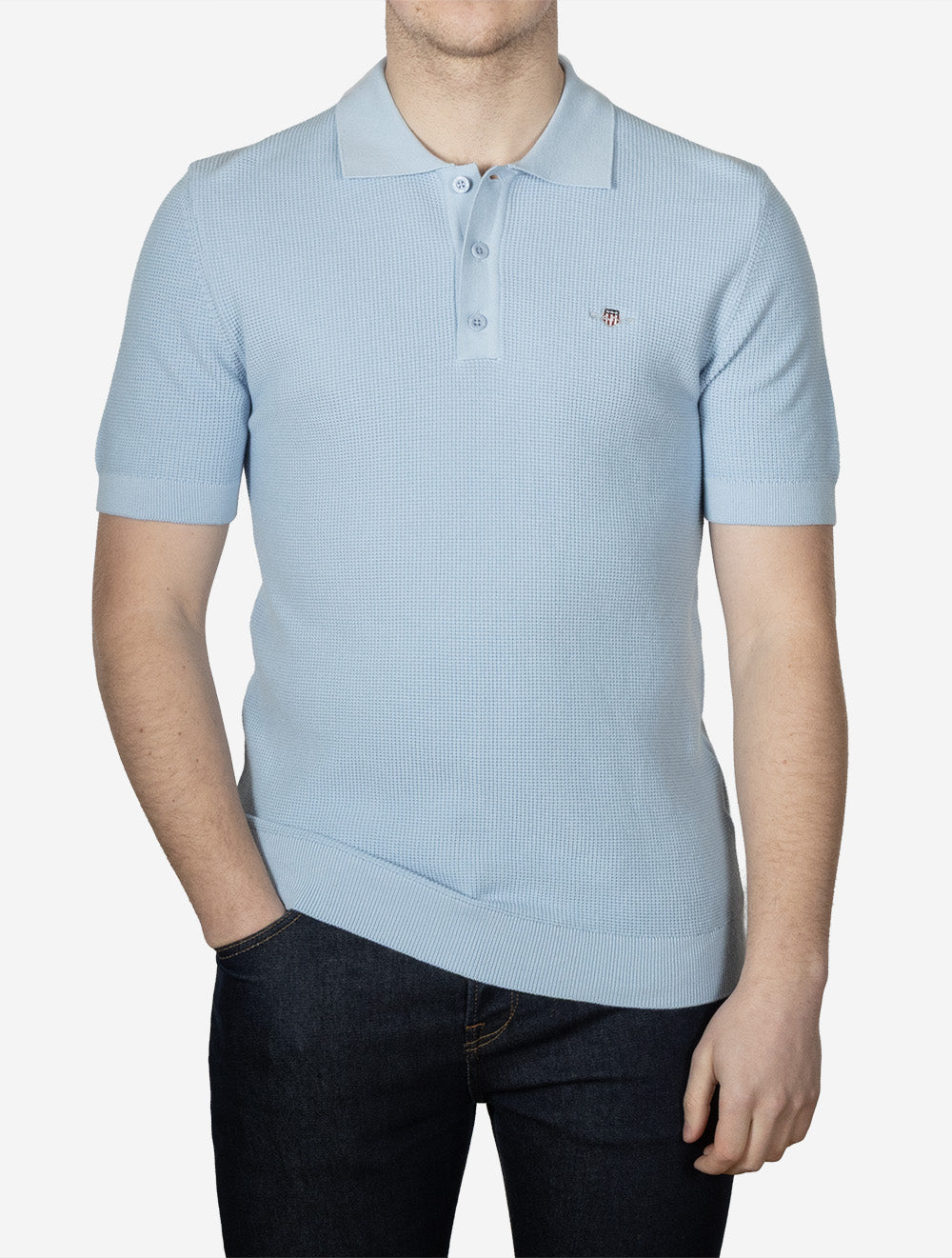 Micro Textured Cotton Short Sleeve Polo Fresh Blue