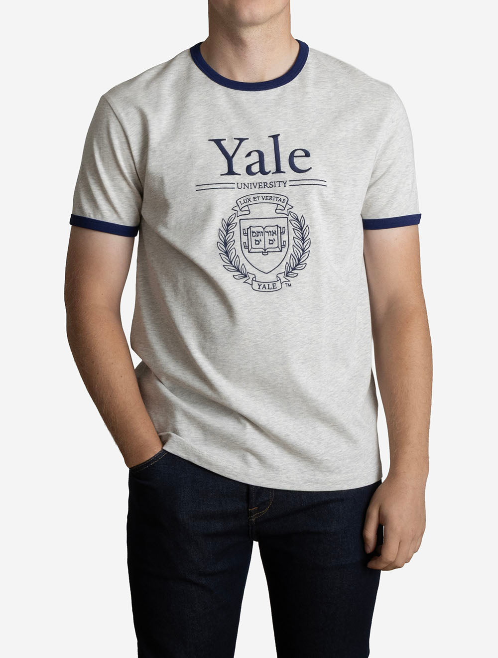 Crest Print Ringer T-Shirt Grey