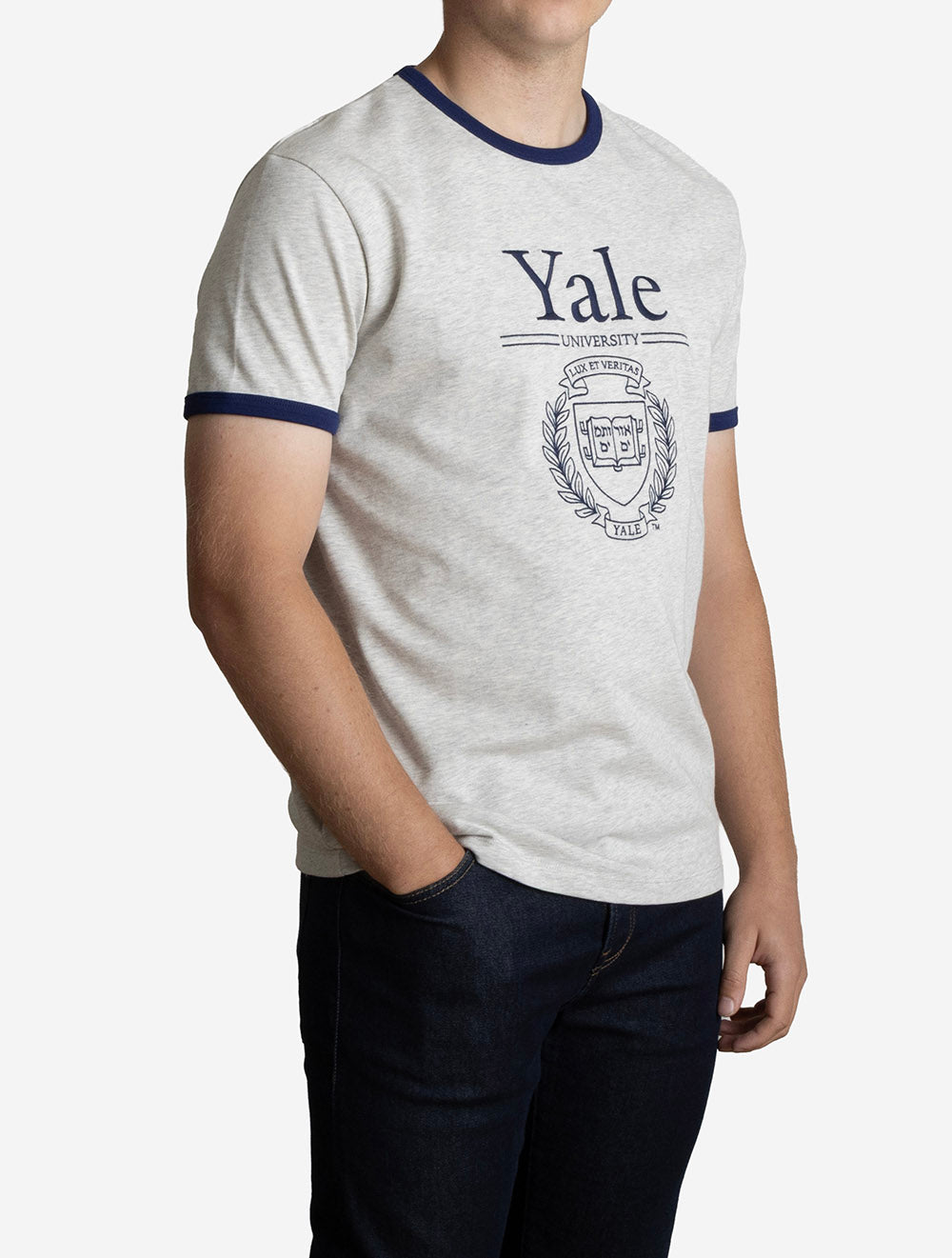 Crest Print Ringer T-Shirt Grey