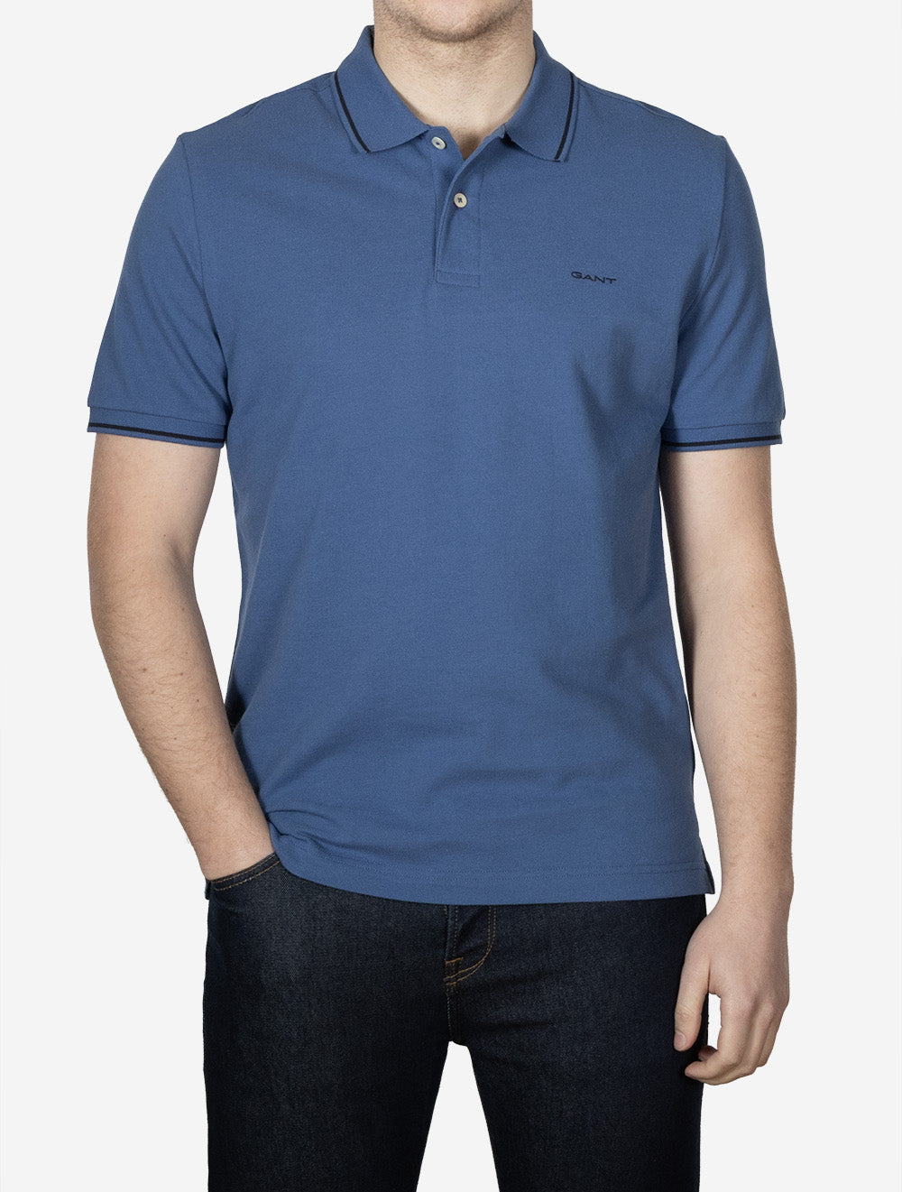 Tipping Short Sleeve Piqué Polo Vintage Blue