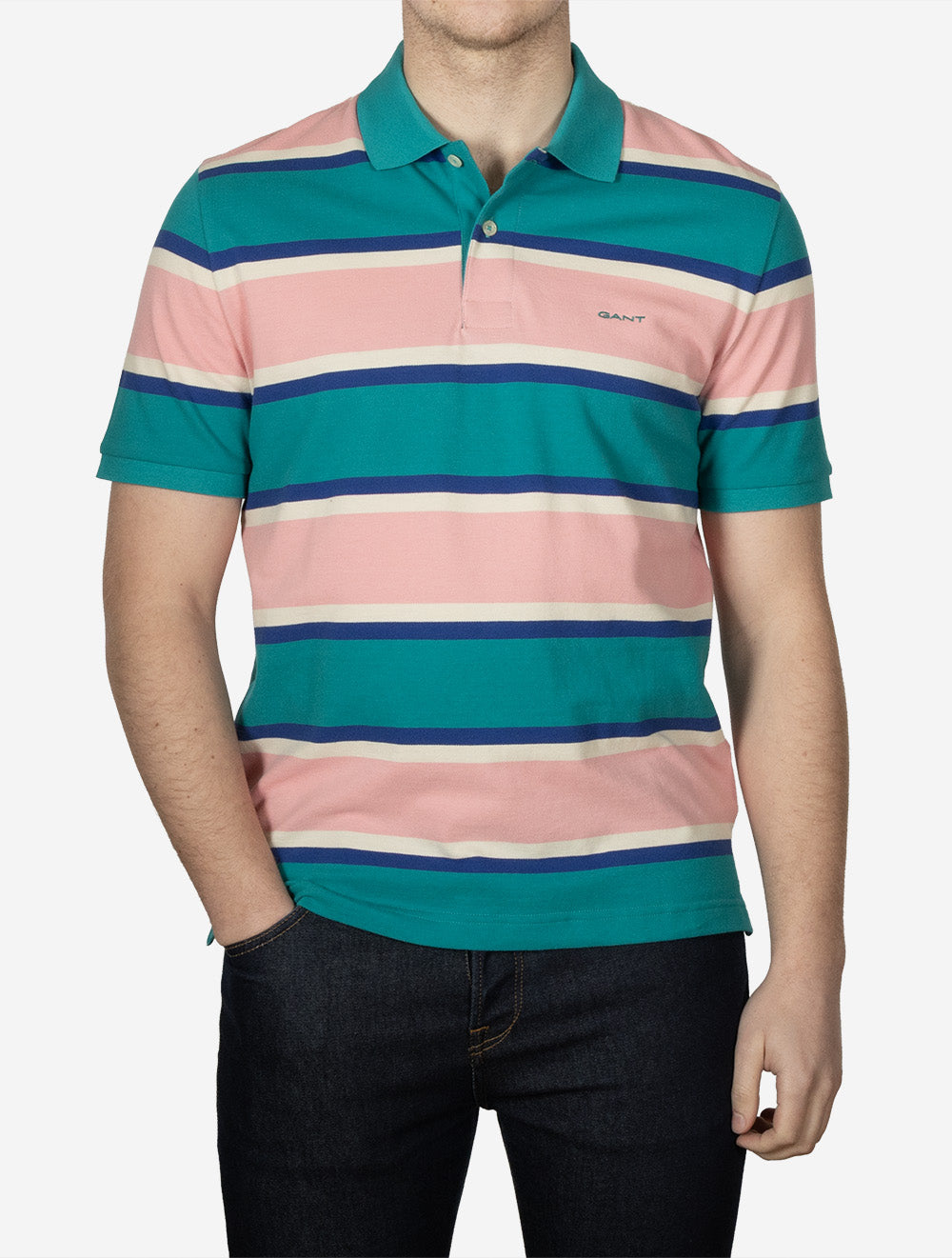 Multistripe Short Sleeve Polo Aqua Blue