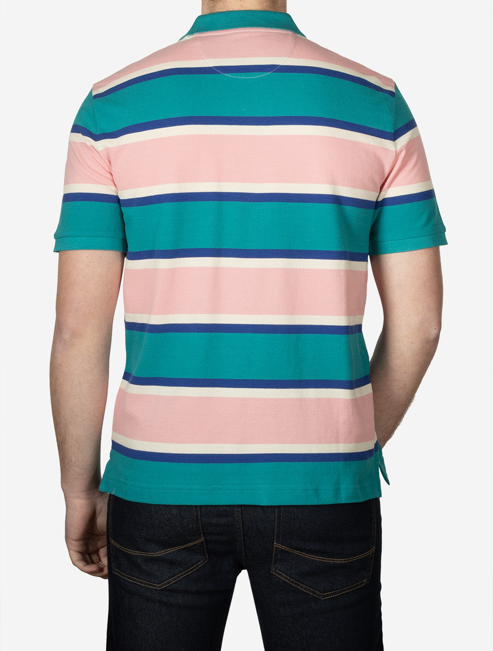 Multistripe Short Sleeve Polo Aqua Blue