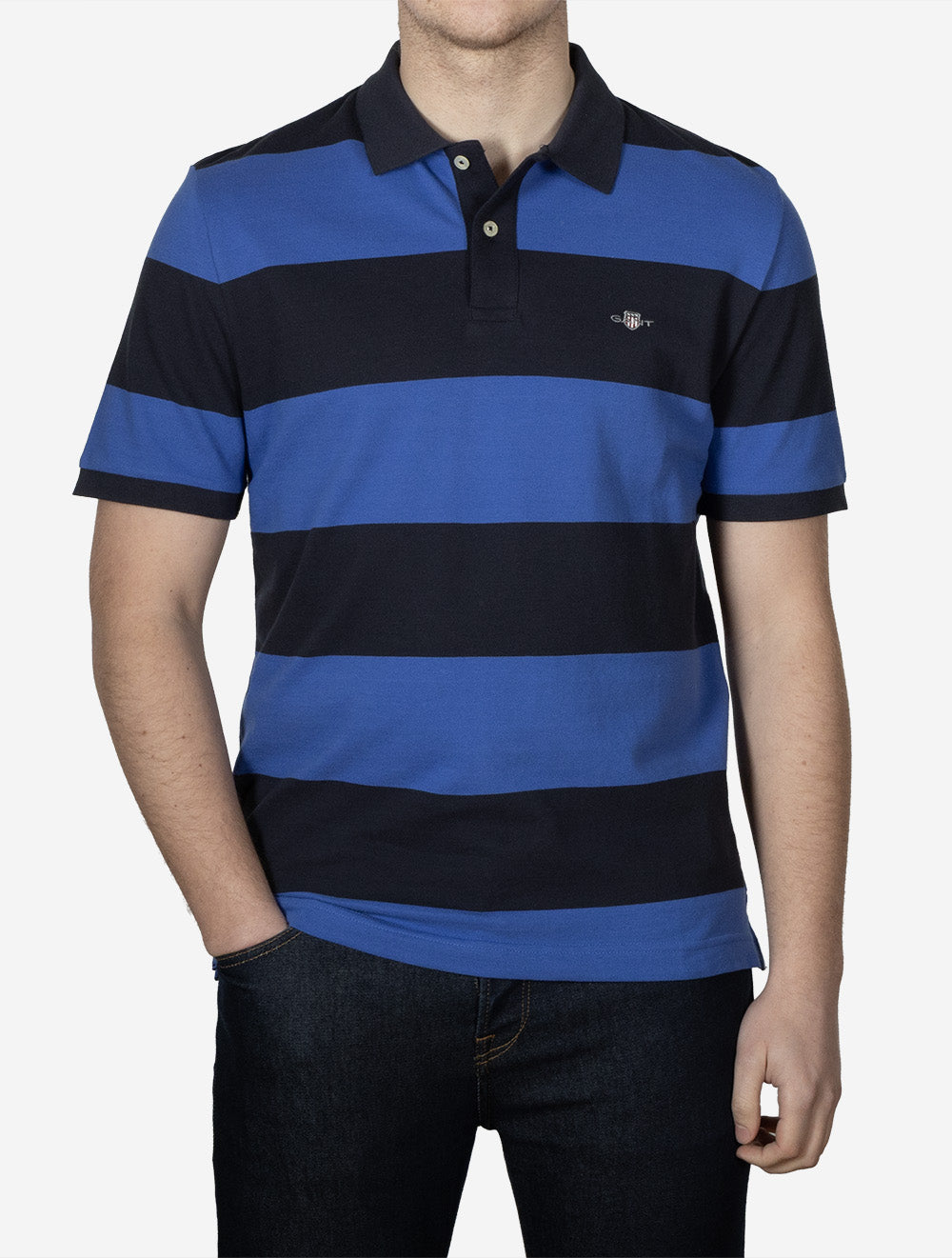 Block Stripe Polo Royal Blue