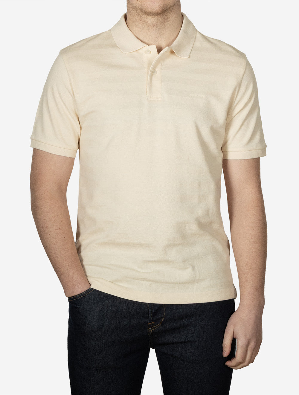 Textured Stripe Short Sleeve Polo Creamed White