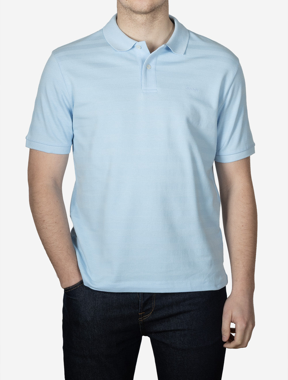 Textured Stripe Short Sleeve Polo Sky Blue